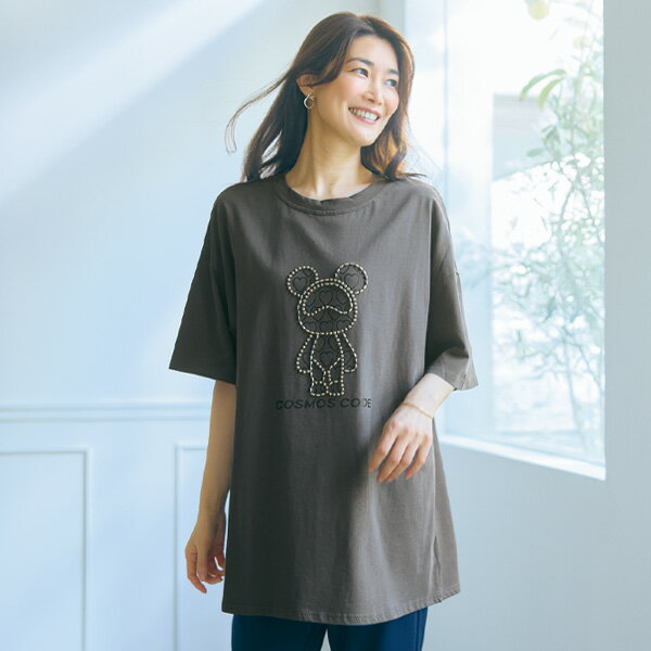 Rakuten - Tシャツ トップス レディース おしゃれ 春夏 ミセス シニア ファッション 40代 50代 60代 70代 80代 クマモチーフゆったりチュニックTシャツ