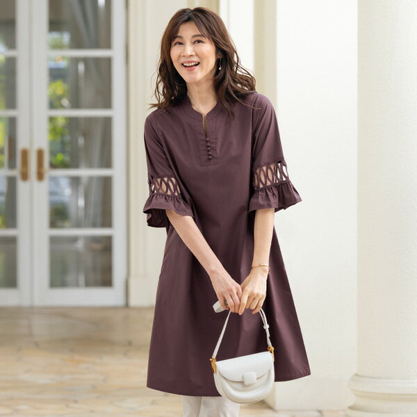 Rakuten - ワンピース きれいめ おしゃれ 春夏 ミセス シニア ファッション 40代 50代 60代 70代 80代 綿混レース使いワンピース