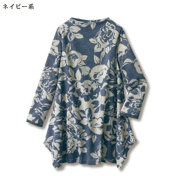 チュニック 大人可愛い おしゃれ 秋冬 ミセス シニア ファッション 50代 60代 70代 80代 花柄プリントボトルネックチュニック kyo-tsu-10113583 京都通販 ミセスのファッション館 サンプル画像3