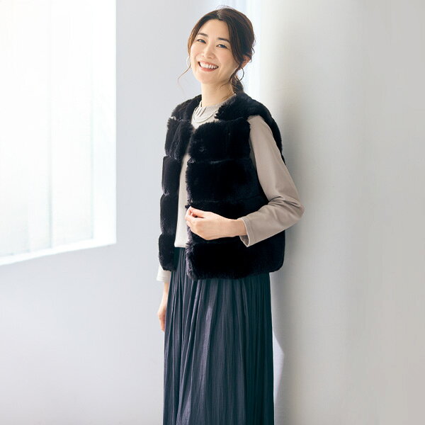 ベスト ジレ レディース おしゃれ 秋冬 ミセス シニア ファッション 40代 50代 60代 70代 80代 ミンク風ファーベスト kyo-tsu-10114390 京都通販 ミセスのファッション館 サンプル画像2