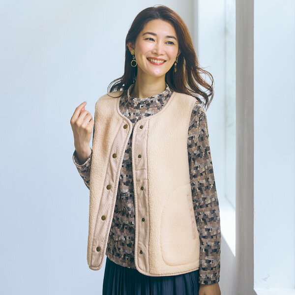 ベスト ジレ レディース おしゃれ 秋冬 ミセス シニア ファッション 40代 50代 60代 70代 80代 異素材使いボアベスト kyo-tsu-10114413 京都通販 ミセスのファッション館 パッケージ画像