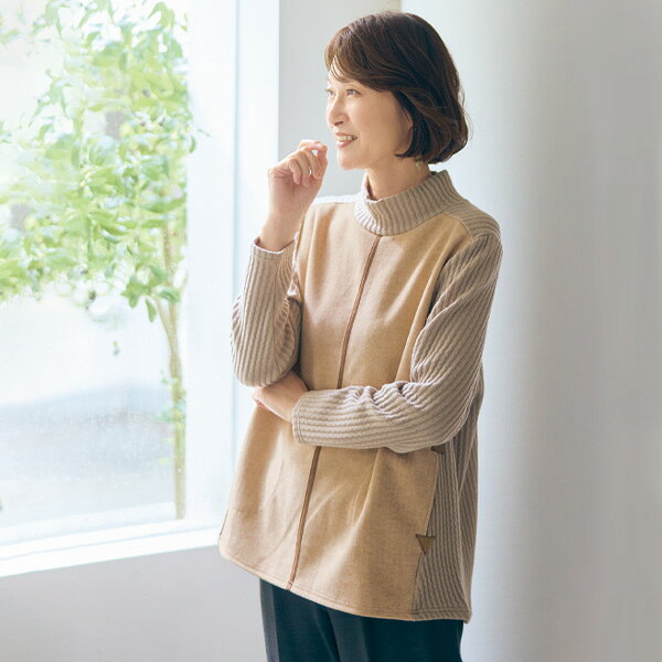 チュニック 大人可愛い おしゃれ 秋冬 ミセス シニア ファッション 40代 50代 60代 70代 80代 異素材使いチュニック kyo-tsu-10114265 京都通販 ミセスのファッション館 パッケージ画像