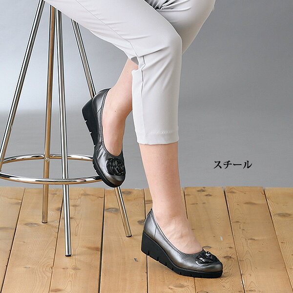 パンプス シューズ レディース おしゃれ ミセス シニア ファッション 50代 60代 70代 80代 バラモチーフ 厚底パンプス kyo-tsu-10106280 京都通販 ミセスのファッション館 サンプル画像2