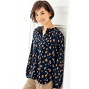 おしゃれ ブラウス レディース 春秋 / 衿元ギャザープリントブラウス / 50代 60代 70代 80代 ミセスファッション シニアファッション 婦人 服