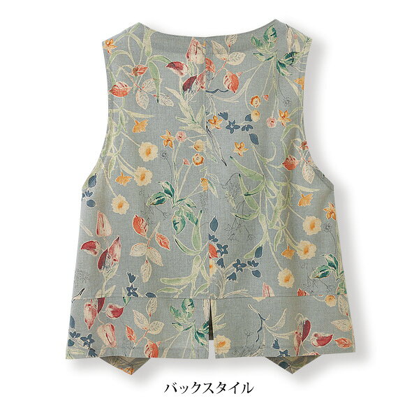 ベスト トップス レディース 夏 / 麻綿プリントポケット付ベスト / 50代 60代 70代 80代 ミセスファッション シニアファッション 服 百貨店販売商品◎ kyo-tsu-10084156 京都通販 ミセスのファッション館 サンプル画像2