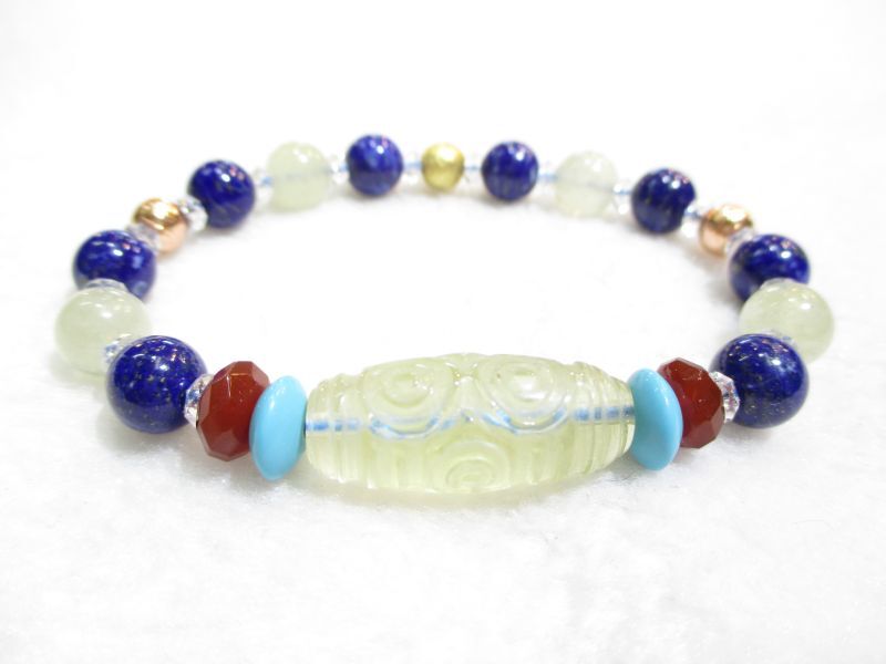 パワーストーン・京都/【宇宙と地球の波動オリジナル(ファラオ仕様)】≪レディースサイズ≫【龍眼天珠型・丸玉リビアングラス】【ギベオン(ナミビア産鉄質メテオライト...