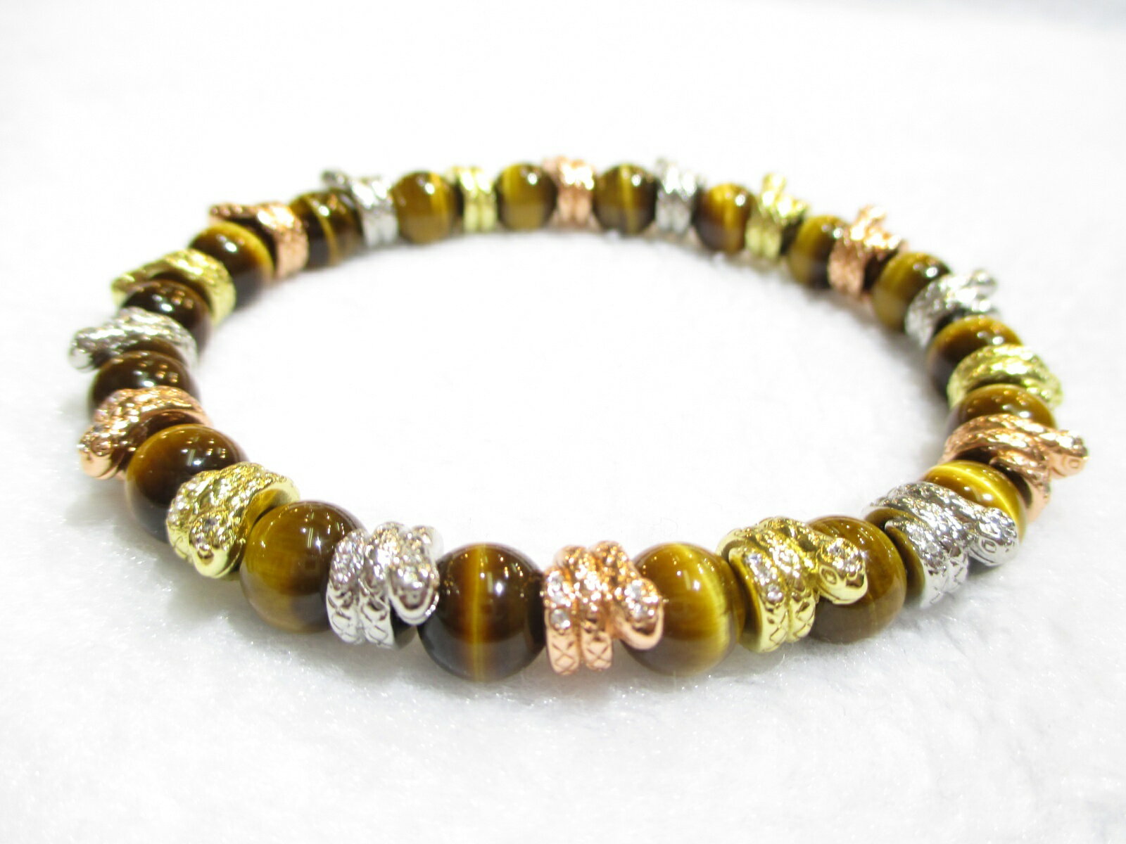 楽天パワーストーン京屋パワーストーン・京都/【2025年（巳年）🐍大開運（金運・財運・知恵・繁栄・健康）】【豪華絢爛】【縁起カラー3色蛇パーツ（ゴールド・ピンクゴールド・シルバー）】【タイガーアイ（虎目石）】ブレスレット≪2025H-011≫桐箱付き【天然石の京屋】