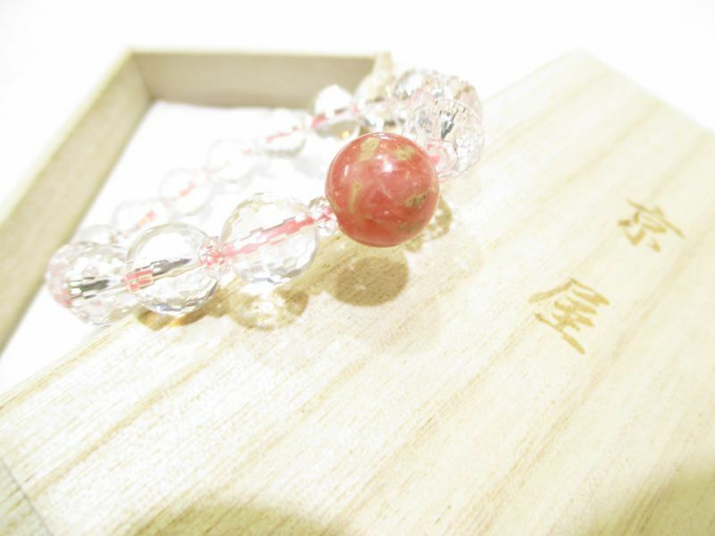 パワーストーン・京都/【愛、夢、清浄】【レディースサイズ】【インカローズ（ロードクロサイト）】親玉12mm【ミラーボール・カット本水晶】ブレスレット、桐箱付【伏見の京屋】