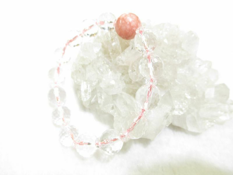 パワーストーン・京都/【愛、夢、清浄】【レディースサイズ】【インカローズ（ロードクロサイト）】親玉12mm【ミラーボール・カット本水晶】ブレスレット、桐箱付【伏見の京屋】
