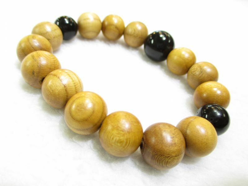 パワーストーン・京都/【強力魔除け、邪気払い】≪レディースサイズ≫【桃の木】【オニキス(黒瑪瑙)】14mm、数珠ブレスレット【伏見の京屋】
