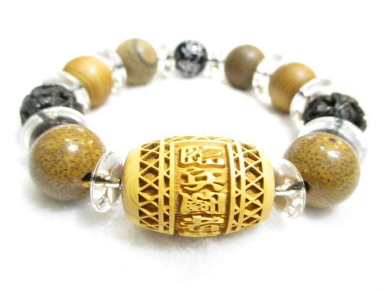 パワーストーン・京都/【九字真言(臨、兵、闘、者、皆、陣、烈、在、前)】【五芒星】彫刻【樽型柘植】..