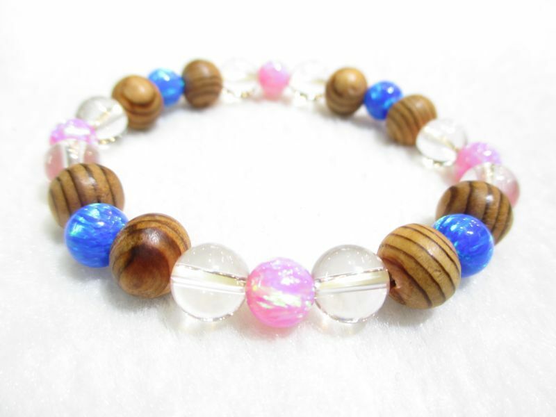 パワーストーン・京都/【古都、七彩の輝き！】≪安心の正規ルート≫【京都オパール(カラー：露草、虹)】【屋久杉】【本水晶】ブレスレット≪レディースサイズ≫桐箱付き【伏見の京屋】