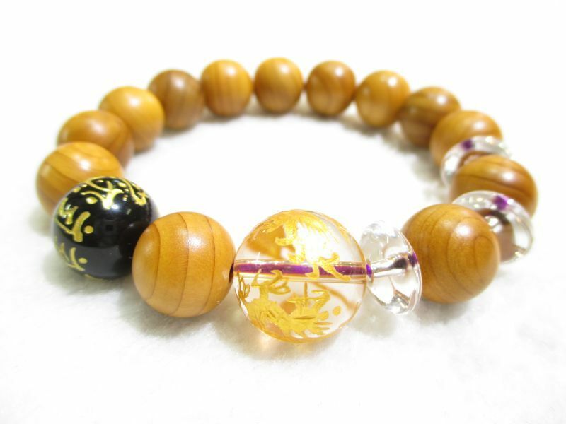 パワーストーン・京都/【四神獣(玄武・青龍・朱雀・白虎)】彫刻【本水晶】親玉16mm【八尊仏梵字】彫刻【オニキス】【そろばん珠本水晶】天然木【一位(いちい)】ブレスレット【天然石の京屋】