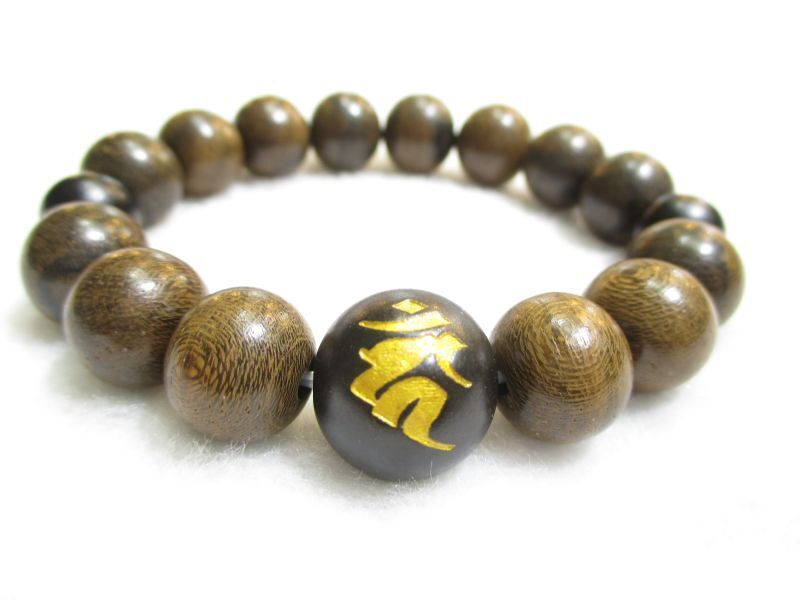 パワーストーン・京都/【一切の災いを打ち砕く】【不動明王・守護梵字(カーン)彫刻】【黒檀】親玉16mm..