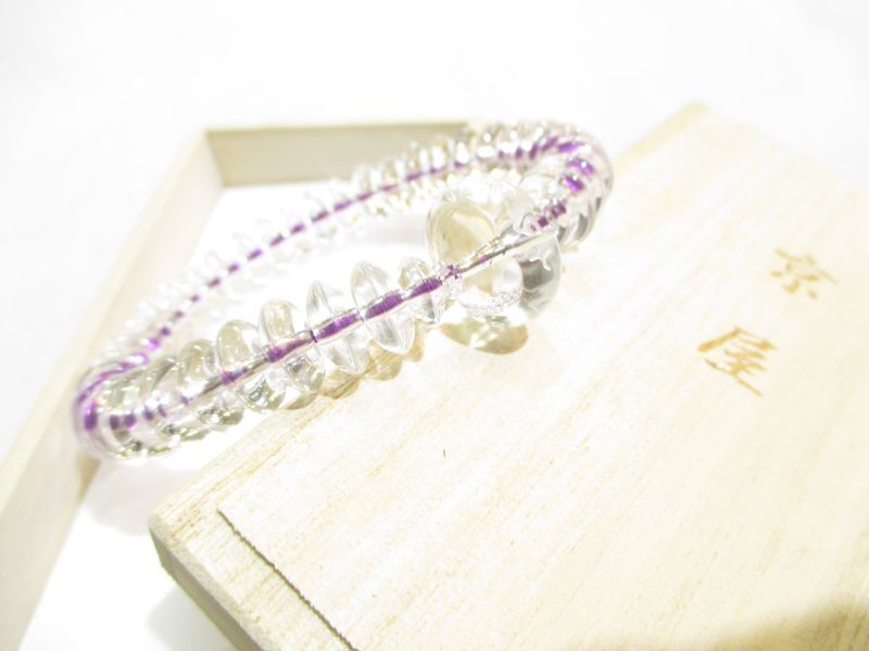 パワーストーン・京都/【四種功徳をもたらす】【十一面観音真言梵字(オン・マカ・キャロニキャ・ソワカ)】彫刻【みかん玉本水晶】18mm【そろばん珠本水晶】ブレスレット、桐箱付き【伏見の京屋】