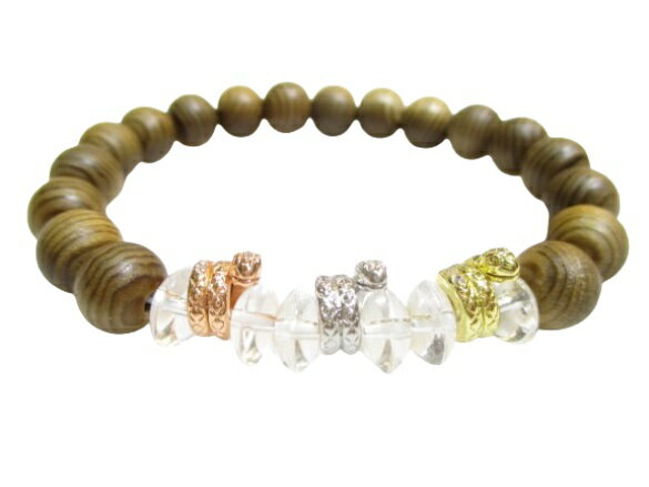 パワーストーン・京都/【金運・財運・知恵・繁栄・魔除け・生命力】≪レディースサイズ≫【縁起カラー3色蛇パーツ(ゴールド・ピンクゴールド・シルバー)】【本水晶】【神代杉】ブレスレット、桐箱付【伏見の京屋】