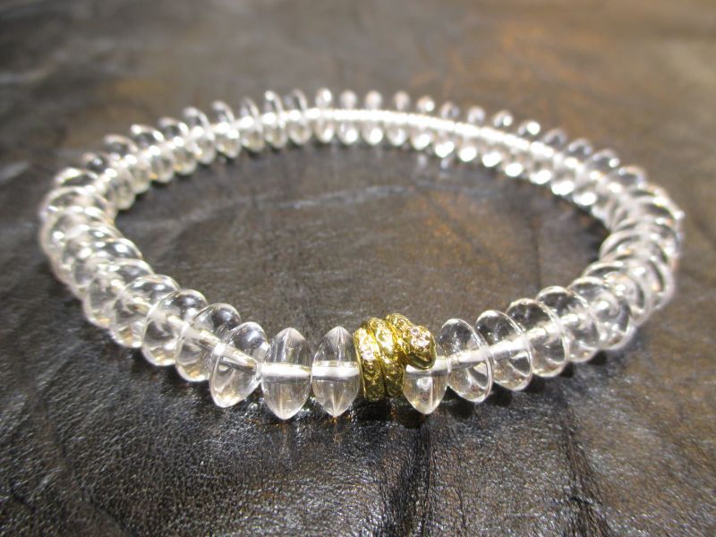 楽天パワーストーン京屋パワーストーン・京都/【金運・財運・知恵・繁栄・健康】【蛇パーツ（ゴールド）】【そろばん珠本水晶】ブレスレット、桐箱付【伏見の京屋】