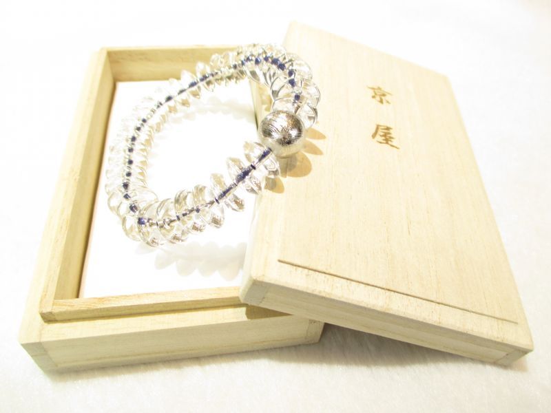 パワーストーン・京都/【宇宙パワー】【天然隕石】【ギベオン（ナミビア産・鉄質メテオライト）】《シルバーメッキ》そろばん玉本水晶、12mmブレスレット、桐箱付き【伏見の京屋】