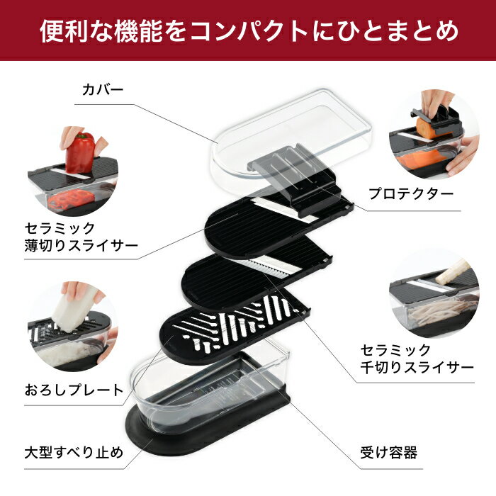 《京セラ公式》ファインセラミック刃 シャープな切れ味 スライサー プロテクター付 切れ味長持ち 受け皿付き つけおき除菌 サビない お手入れ簡単 京セラ KYOCERA セラミック スライサーセット