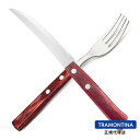 TRAMONTINA 木柄ステーキナイフ & テーブルフォーク ポリウッド 2本セット レッド 【食洗機対応】【ブラジル製】【トラモンティーナ】