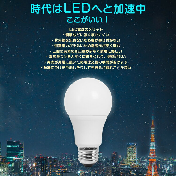 【期間限定SALE】LED電球 E26 60w 電球色 昼光色 60w形相当 広配光タイプ 密閉器具対応 断熱材施工器具対応 A60 26mm E26口金 一般電球形 60形相当 LEDライト LED照明 長寿命 省エネ 節電【1年保証】