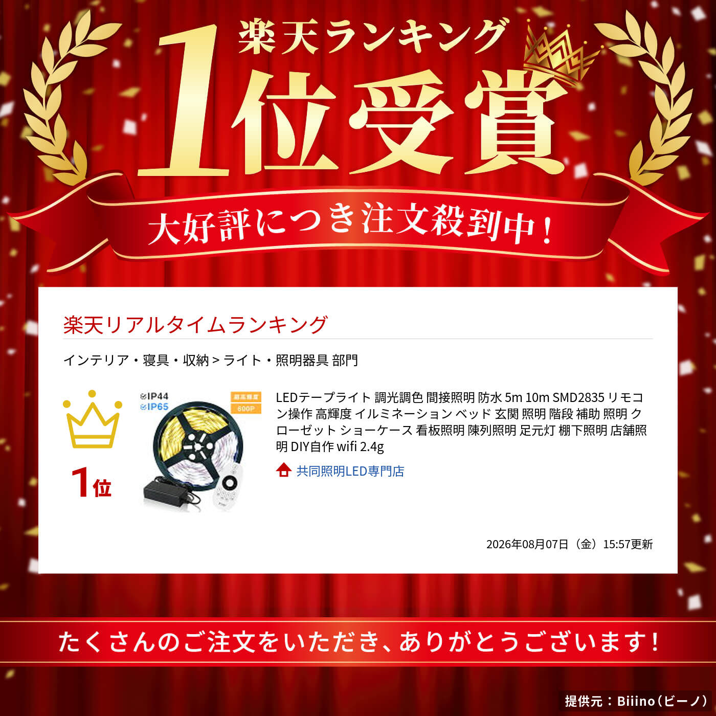 ＼抽選で最大P100％／LEDテープライト 調光調色 間接照明 防水 5m 10m SMD2835 リモコン操作 高輝度 イルミネーション ベッド 玄関 照明 階段 補助 照明 クローゼット ショーケース 看板照明 陳列照明 足元灯 棚下照明 店舗照明 DIY自作 wifi 2.4g (2)