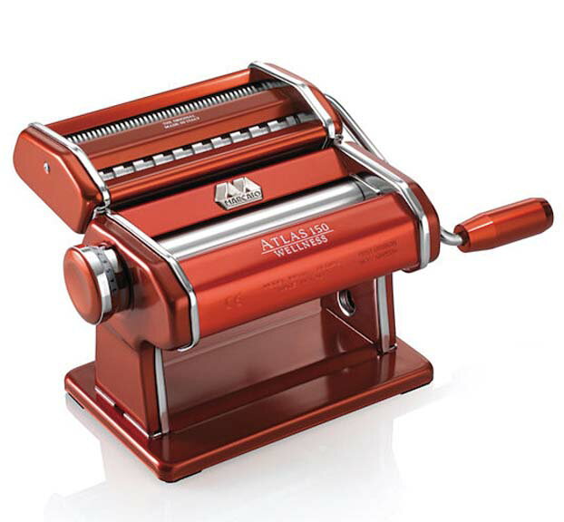 MARCATO アトラス 手動式パスタマシン カラーライン レッド ATL150 本場イタリア製のパスタマシーン 生地作り 伸ばし 製麺がこれ1台で完成。標準カッターフィットチーネ(1.5mm)とタリオリーニ(6mm)用が付属 ATLAS150 RED パスタ 製麺機 (EBM24-1)(869-2)