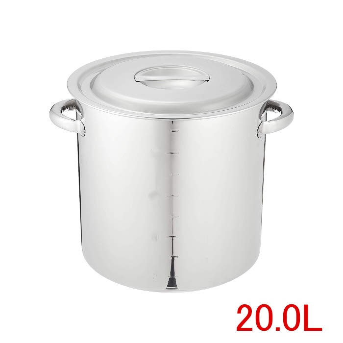 EBM 18-8ステンレス 寸胴鍋（目盛付）パイプハンドル付・30cm 20L 業務用 スープ 煮出