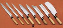 包丁・ナイフ 本霞・玉白鋼 佐文 出刃(木製サヤ付)包丁 (片刃) 27cm (1-0298-0407)