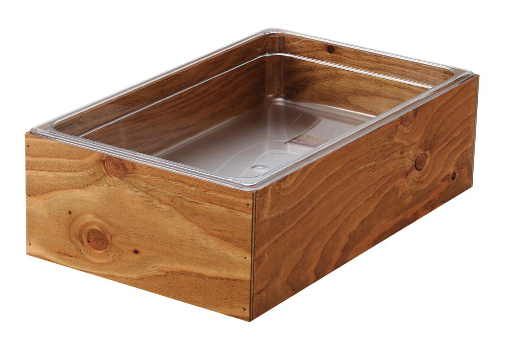 木枠 アイスボックス ダークウォールナット塗装 1/1サイズ（深さ100mmポリカーボネイト製フードパン付..