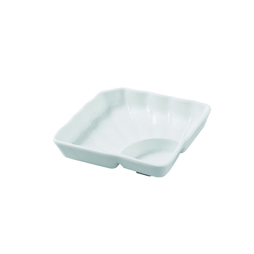 メラミン タレ付扇皿 白グロス(150×150×H37mm) 福井クラフト ML1-56-7 飲食店 ビュッフェなどに最適 丈夫なプラスチック 業務用メラミン製食器