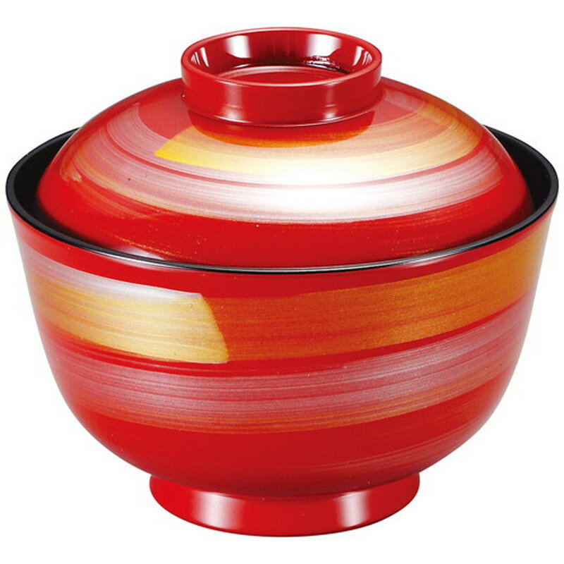 【食洗機対応】3.5寸千鳥椀 朱一筆かすり (内黒) [蓋・身セット] 12033090(φ105×H87mm・290cc) 福井ク..