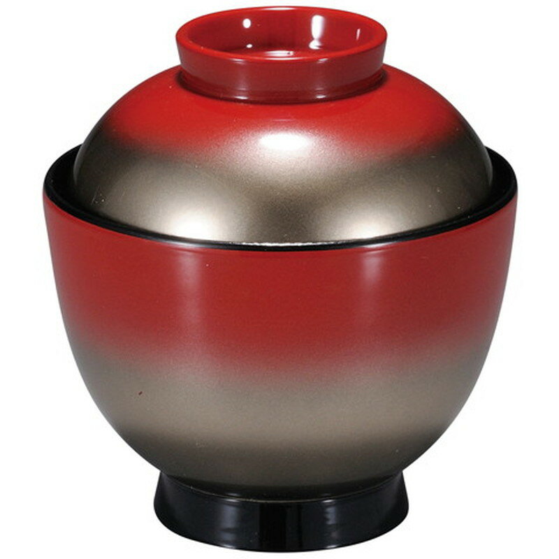 【食洗機対応】3.2寸玉子椀 朱/銀ぼかし (内黒) [蓋・身セット] 31006130(φ96×H100mm・265cc) 福井クラ..