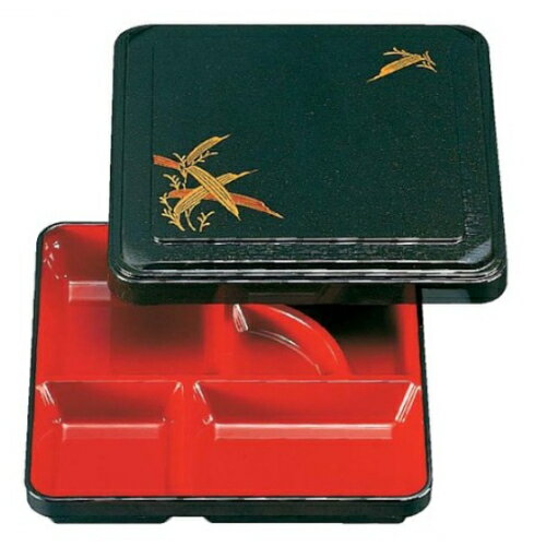 [身・蓋セット]給食弁当 固定仕切 8寸 角渕木目弁当 パール笹(231×231×53mm)福井クラフト[23000150] 五..