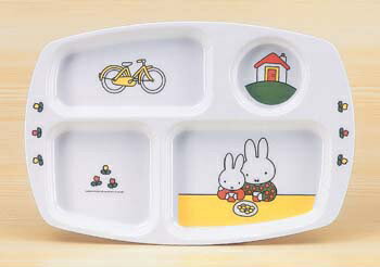 【10点セット】メラミン子供用食器 ミッフィー miffy's bicycle 角ランチ皿 (280×190×20mm) 関東プラスチック工業［CM-20C］ 業務用 保育園・幼稚園