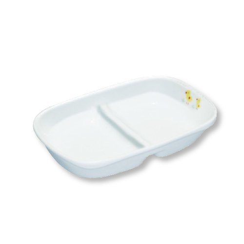 強化磁器子供用食器 ひよこ 角二つ仕切り皿 (170×112×32mm) キッズメイト(朝日化工)［55170-HY］ 業務用 保育園・幼稚園
