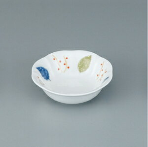 強化磁器 えくせらいと 花形小鉢 押し葉 (φ110×H30mm・150ml) [EL-64] スリーライン一般陶磁器より割れにくい! 老人ホームなどの業務用に最適 丸鉢 丸小鉢 煮物碗 副菜皿 和食器 和柄 和食器