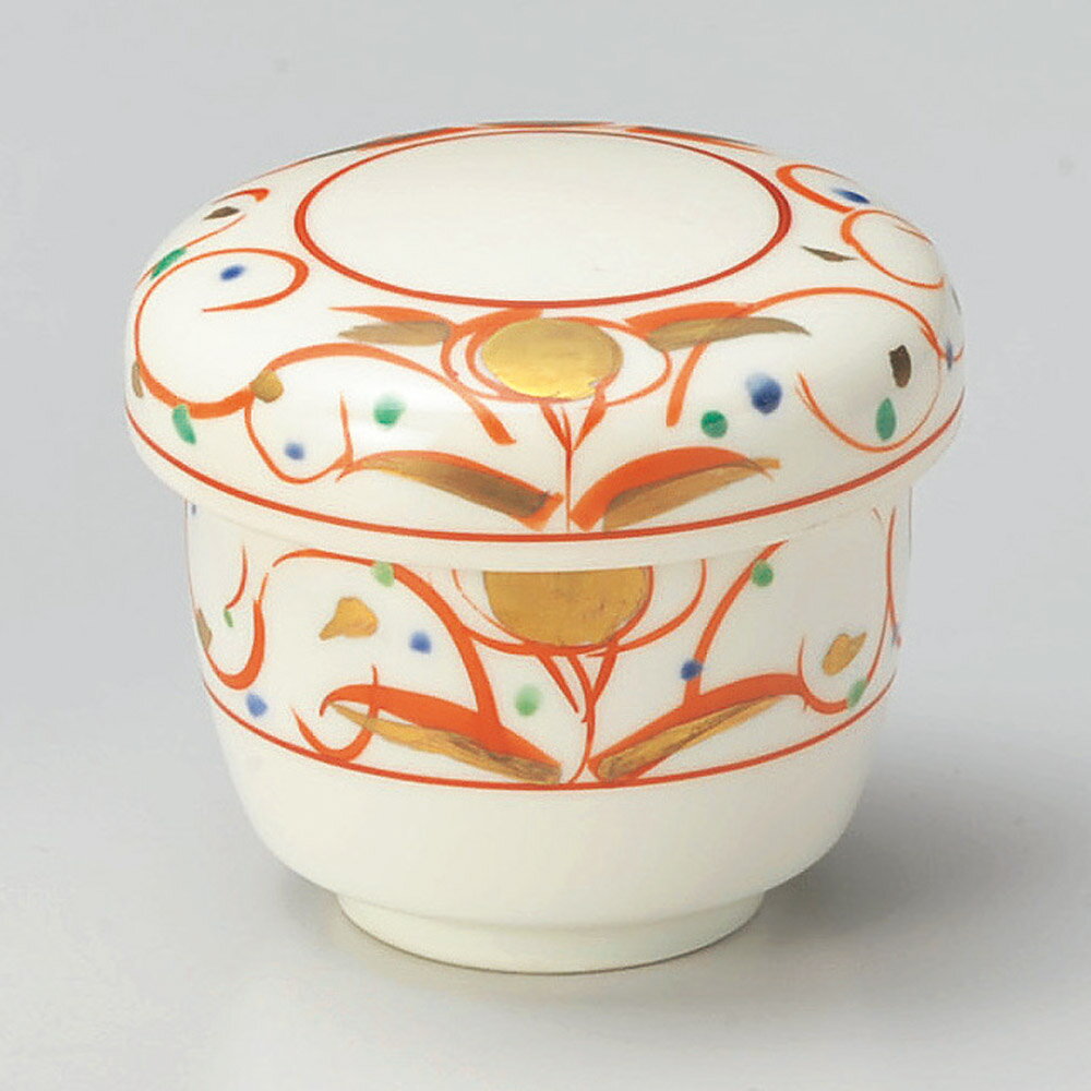 【1点販売/5点セット販売】強化セラミック 赤絵華紋むし碗 (7.7×7.8cm) UTSUWA[246-2-717] 蒸し碗 茶碗蒸し ちゃわんむし 蓋・身セット 和柄 和食器 日本製 KYOEI陶器市 代引不可