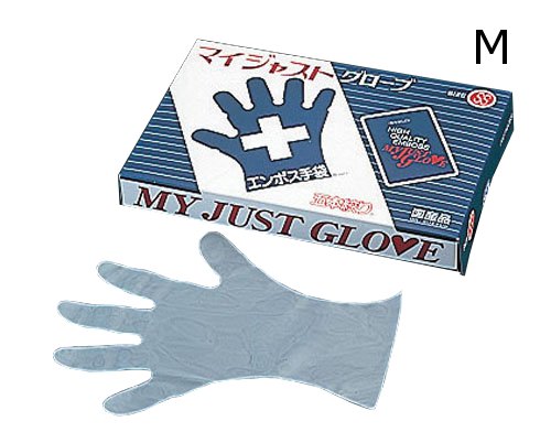 使い捨て手袋 200枚入 厨房・調理場用 作業用 マイジャストグローブ　五本絞り♯30(ポリエチレン製)　M(1-1491-0304)