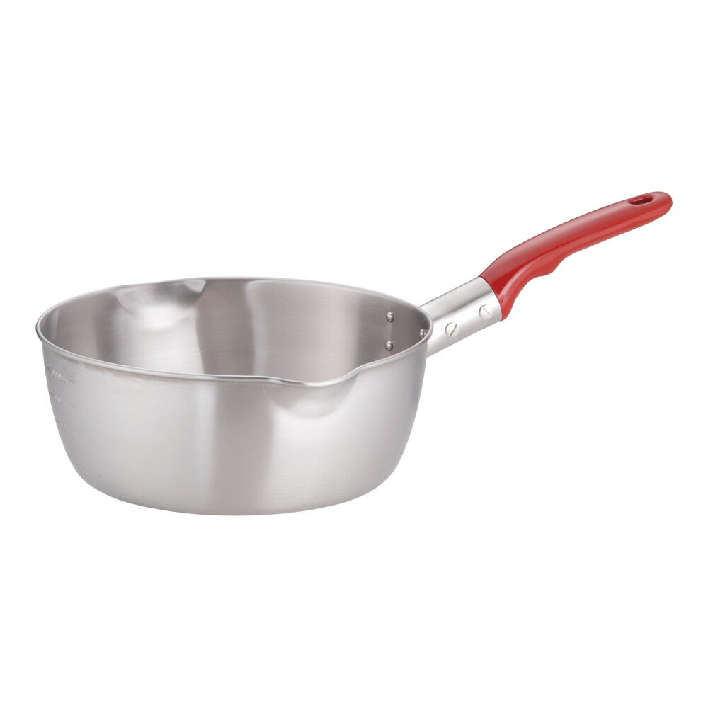 18-8ステンレス プラ柄 計量 雪平鍋(両口・目盛付) 21cm 業務用 片手鍋 注ぎ口付き 行平 鍋 和食 飲食店 給食 厨房用品 ガス火専用 IH不可 (1-0041-1303)