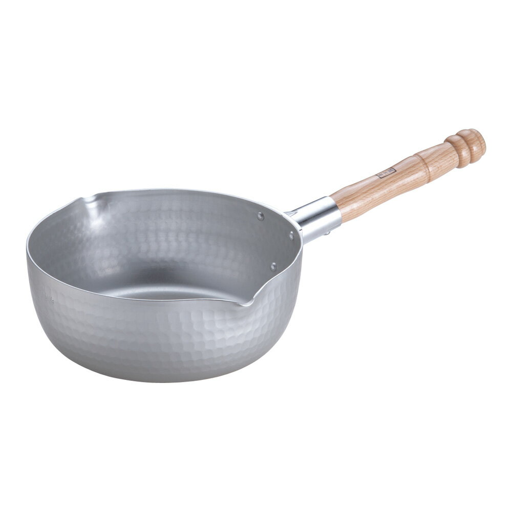 ホクア アルミ 打出雪平鍋(目盛付) 21cm 業務用 片手鍋 注ぎ口付き 両口タイプ 行平 鍋 和食 飲食店 給食 厨房用品 ガス火専用 IH不可 (1-0041-0605)