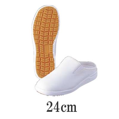 厨房・靴・調理場用ワークシューズ 脱着が簡単なスリッパタイプ アサヒコック102白　24cm(9-1460-0705)