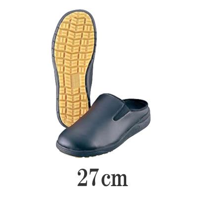 厨房・靴・調理場用ワークシューズ 脱着が簡単なスリッパタイプ アサヒコック102黒　27cm(9-1460-0811)