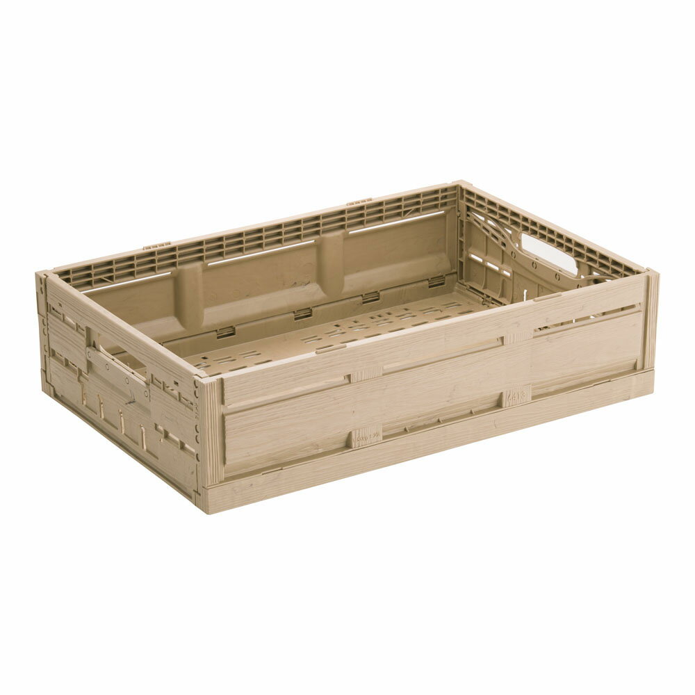 木目調折りたたみコンテナー　6413 　木箱のような外観でとれたて感を演出 プラスチック製 オリコン デ..