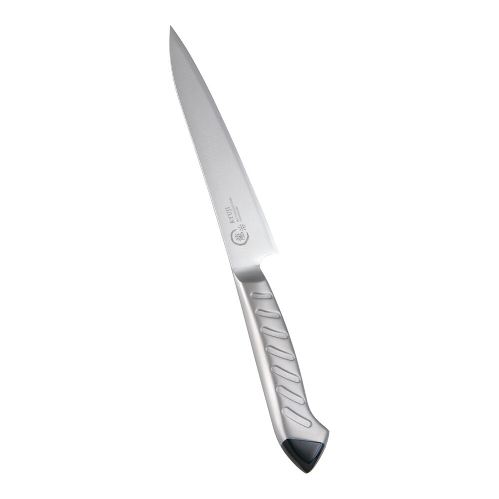 龍治 ステンカラー ペティーナイフ　15cm　ブラック 　業務用 包丁 モナカハンドル 一定成型 色分け管..