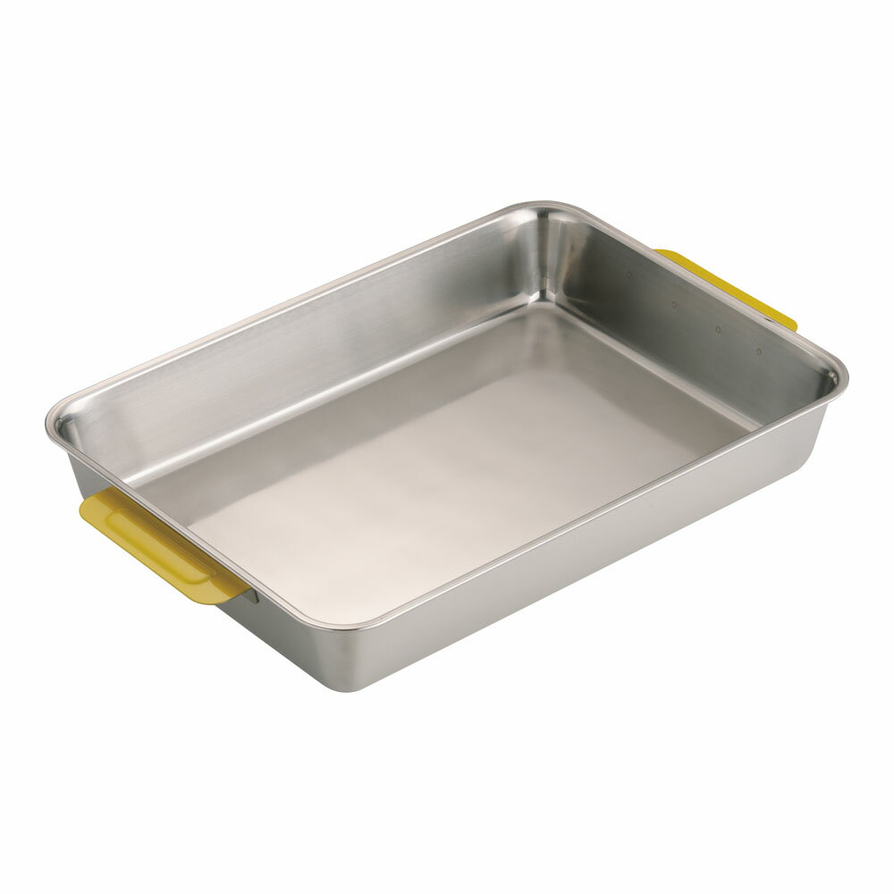 18-8 カラーハンドル角バット　8枚取　イエロー 黄 業務用 ステンレス製 HACCP対応 色分け管理 厨房用品 (9-0134-0108)