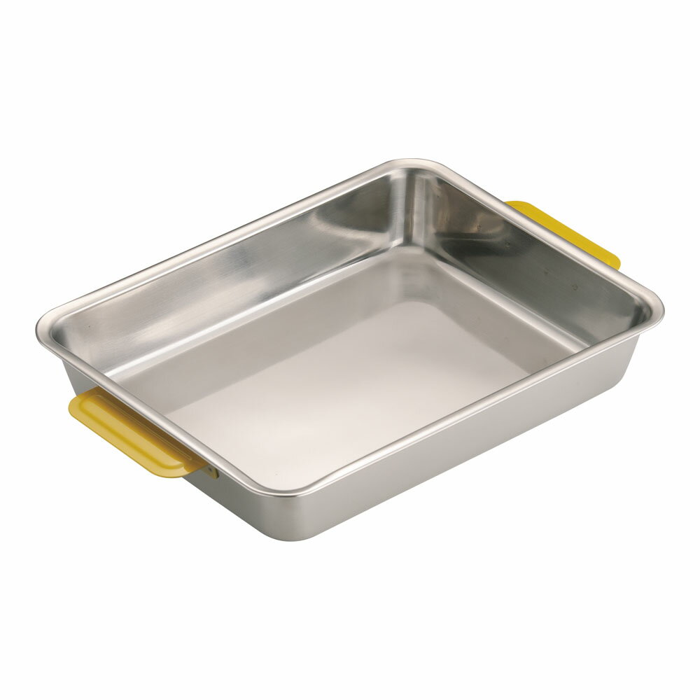 18-8 カラーハンドル角バット　15枚取　イエロー 黄 業務用 ステンレス製 HACCP対応 色分け管理 厨房用品 (9-0134-0123)