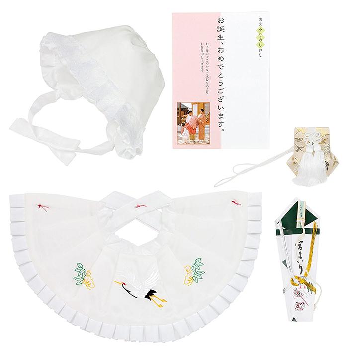 お宮参り フードセット 【豪華4点 セット 】 男の子 女の子 白 ピンク 正絹 日本製 スタイ ( 帽子 よだれかけ 扇子 お守り袋 ) 初宮詣り お祝い 記念撮影 百日祝い 退院 ギフト