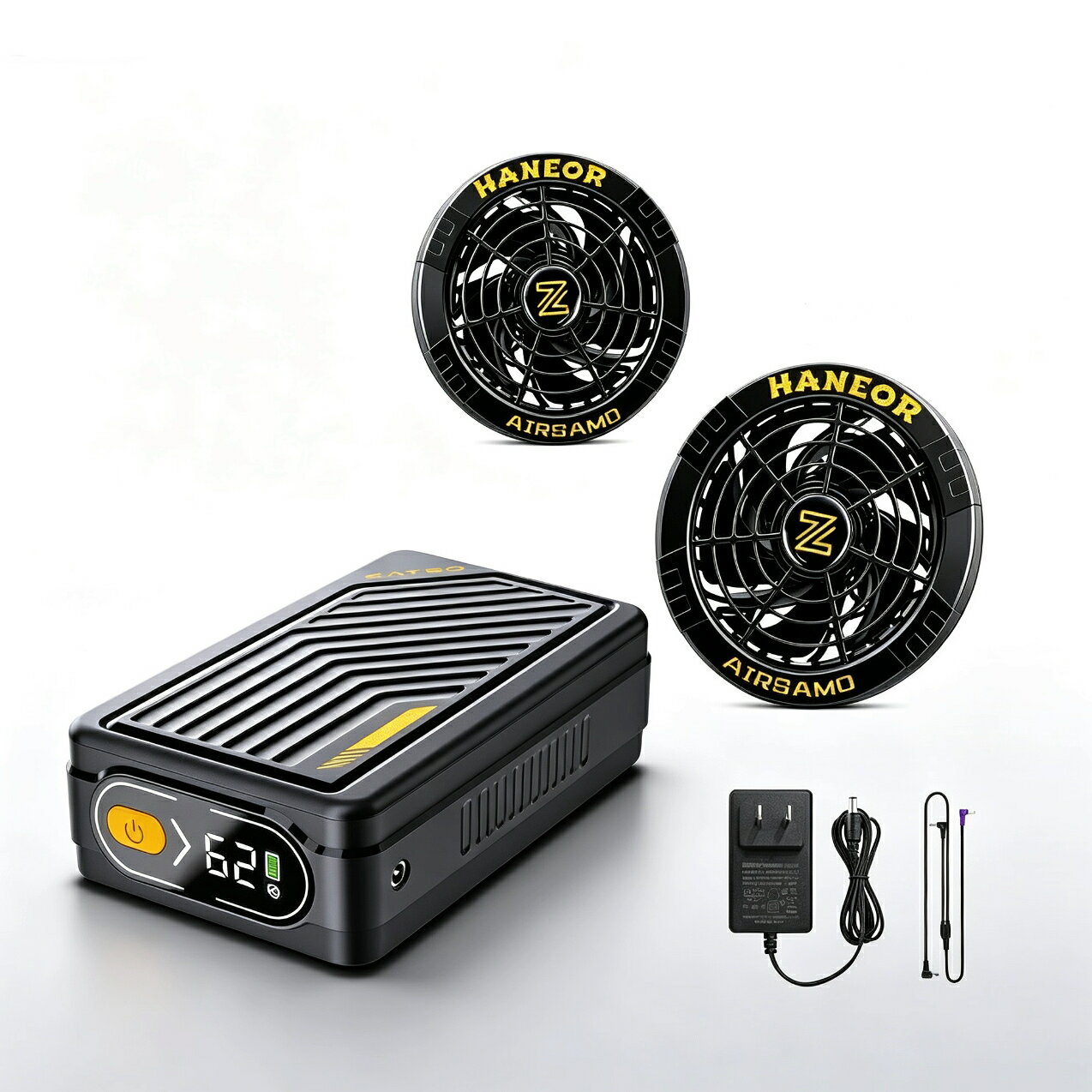 空調作業服 ファンバッテリーセット 62V 50400mAh 大容量 最大319L/秒 日本製ブラシレスモーター 7段階風量調節 ファン2個 バッテリーセット PSE認証 作業服用ファン 空調ウェア対応 熱中症対策 長時間稼働 屋外作業 建設 工場 農業
