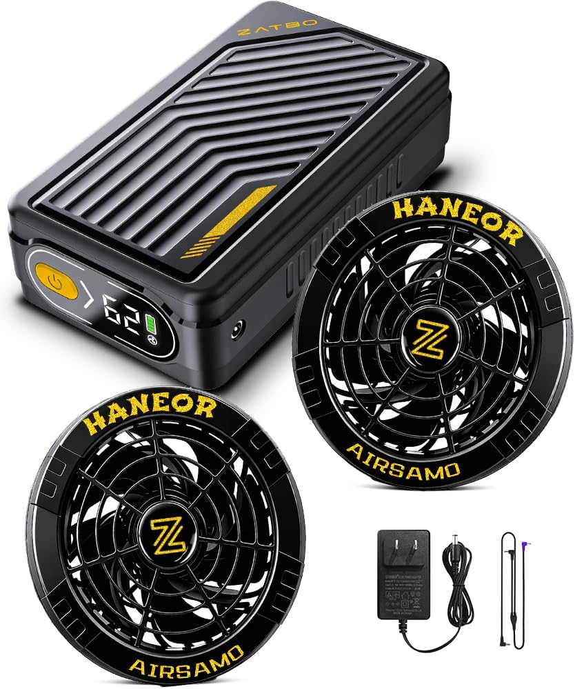 空調作業服 ファンバッテリーセット 62V 最大319L/秒 50400mAh 大容量 14時間連続使用 空調ウェア ファンセット 作業服ファン 2個ファン 7段階風量調節 日本製ブラシレスモーター PSE認証対応 熱中症対策 猛暑対策 USB充電
